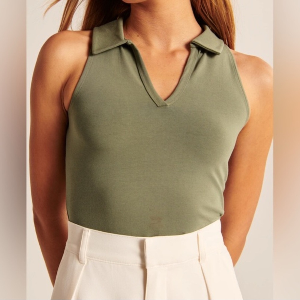 Abercrombie & Fitch Soft A&F Cropped Polo Army Green